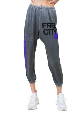 FreeCity Super Vintage OG Lets Go Sweatpants Joggers Gray & Purple Sunburst Med